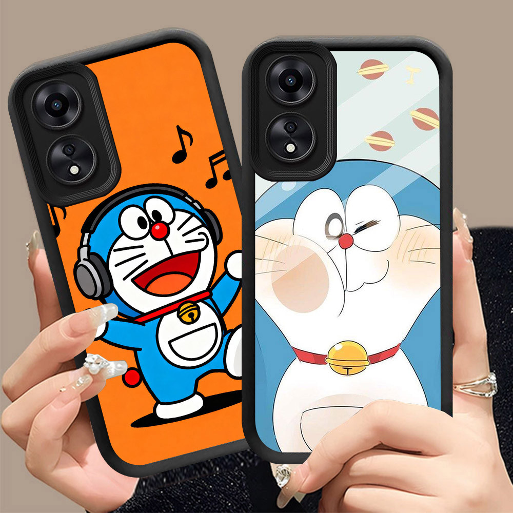 Q-6 Doraemon cute ขาวดำเคสโทรศัพท์หรับ OPPO A58 A38 A17 A58X A78 A18 5G ปกสีชมพู