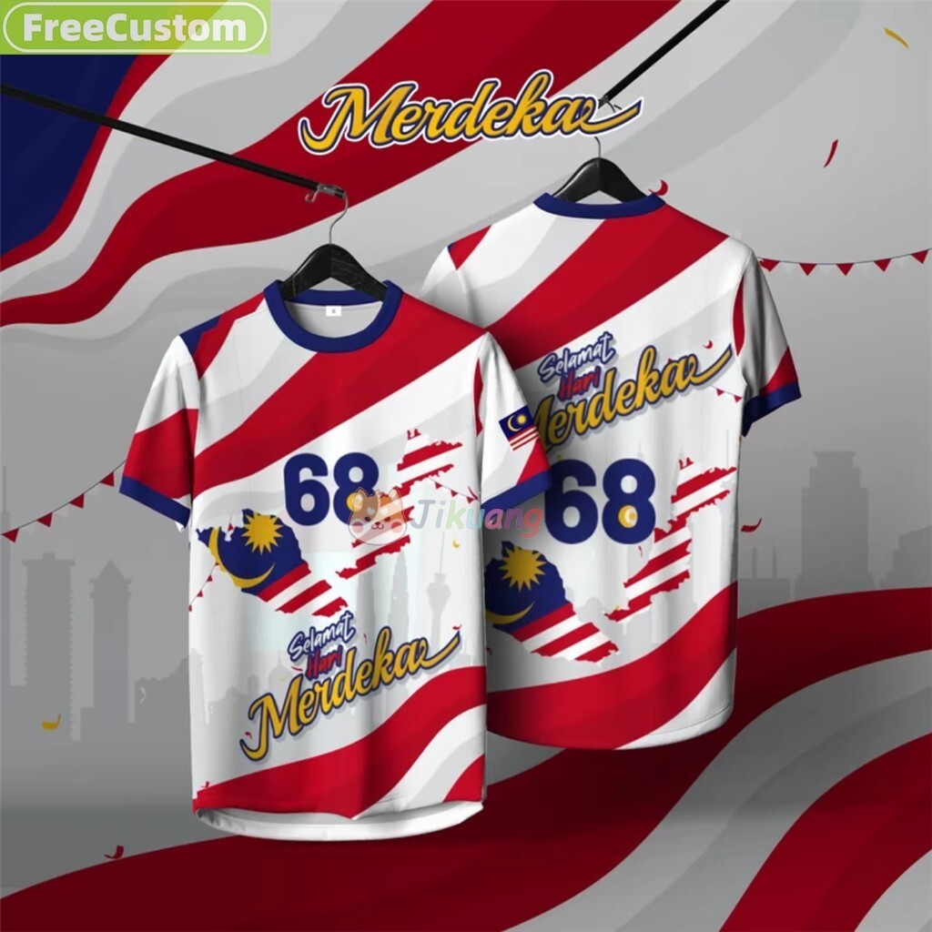 1957 เสื้อผ้าวันประกาศอิสรภาพ 68th Jersey MalaysiaBajau Merdeka Family Set - เสื้อยืดแขนสั้นและแขนยา