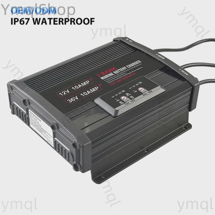 IP67 Waterproof 12V 10A 36V 10A 2-Bank Marine Charger Multi Chemistry Charger Onboard Charger