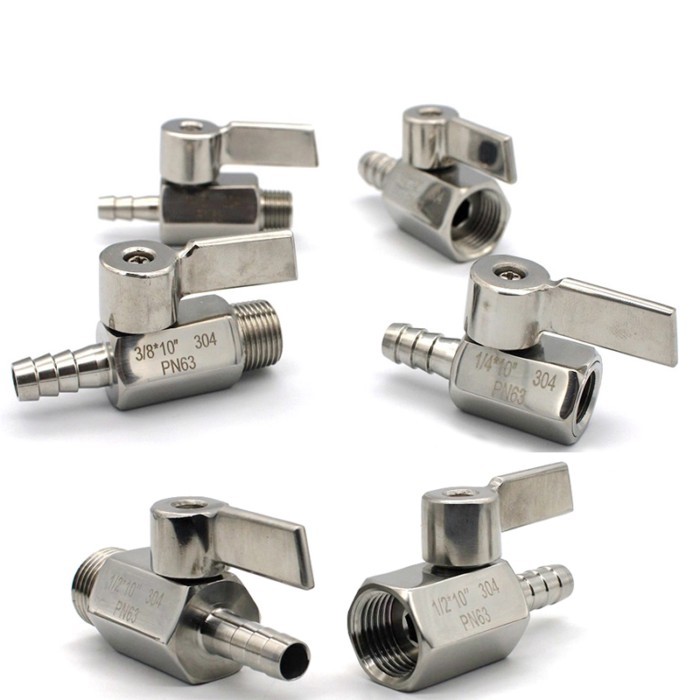 MINI Ball valve Stainless steel Handle 1/4 3/8 1/2 to 7mm 10mm 8mm 12mm Pipe Pagoda adapter female