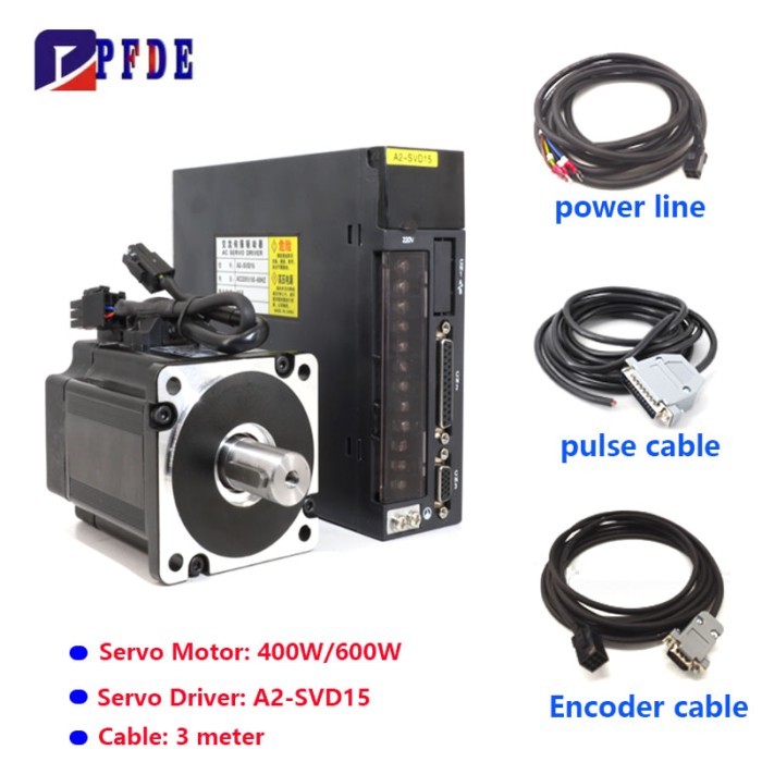 60st 400W 600W Magnetic Servo Motor AC 220V 1.27N.m 1.9N.m 3000rpm with A2-SVD15 Driver and Cable k