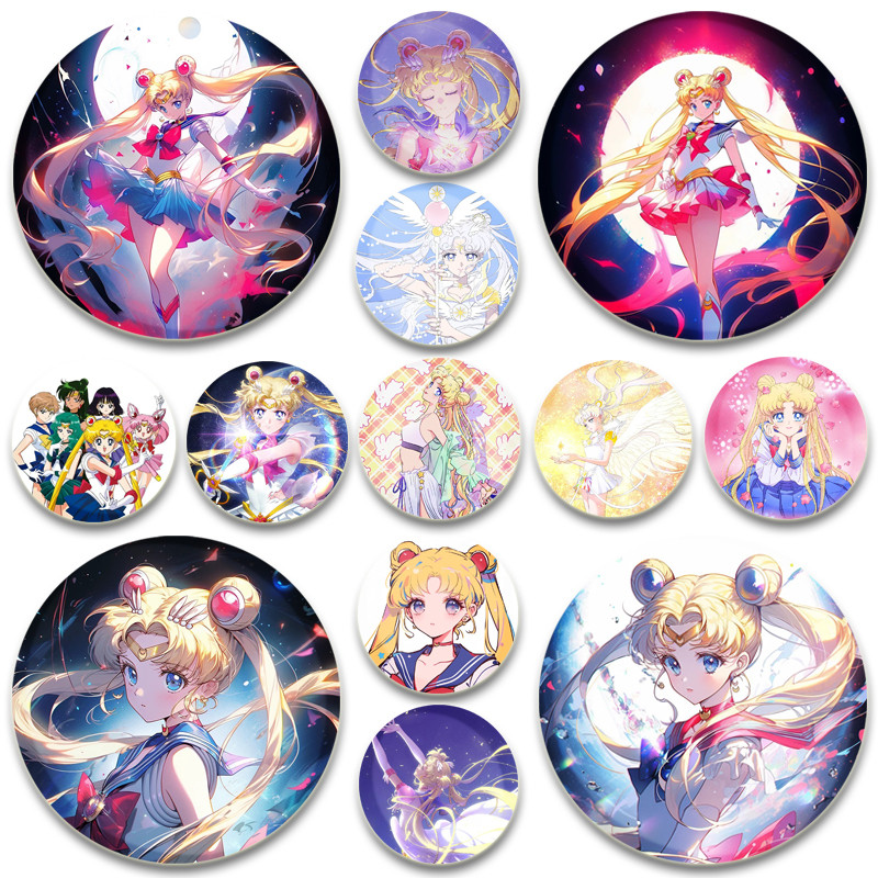 อะนิเมะเซเลอร์นักรบเข็มกลัด Tsukino Usagi Chibiusa Ami Rei Makoto การ์ตูน Badge สาวสวยนักรบ Lapel Pi