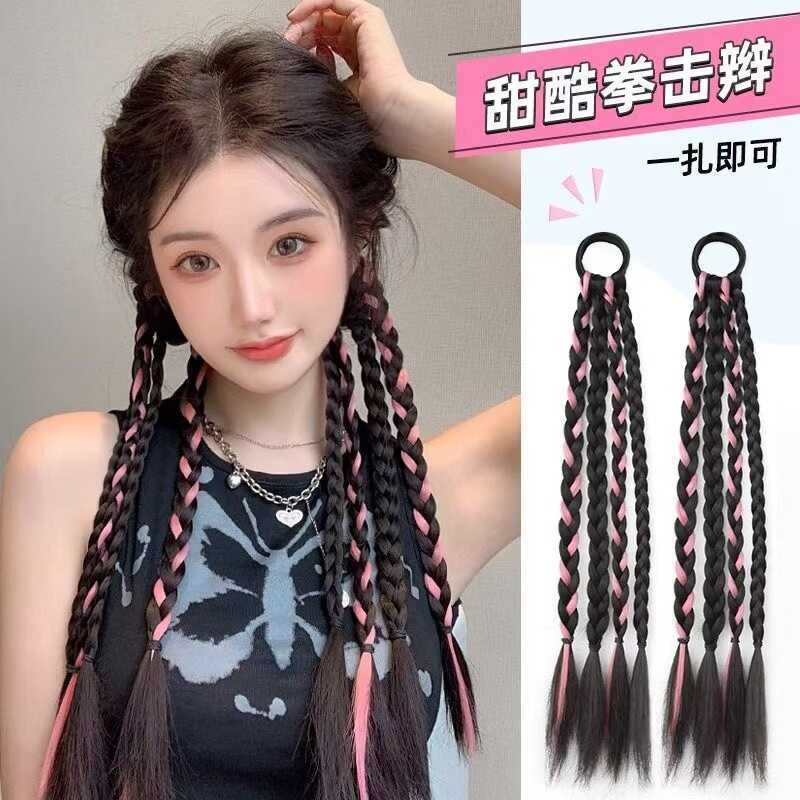 วิกผมมวย Braids Sweet Cool สีสัน Braids จําลองผมเน้นยาว Braids Influencer หางม้าคู่สกปรก Braids Twis