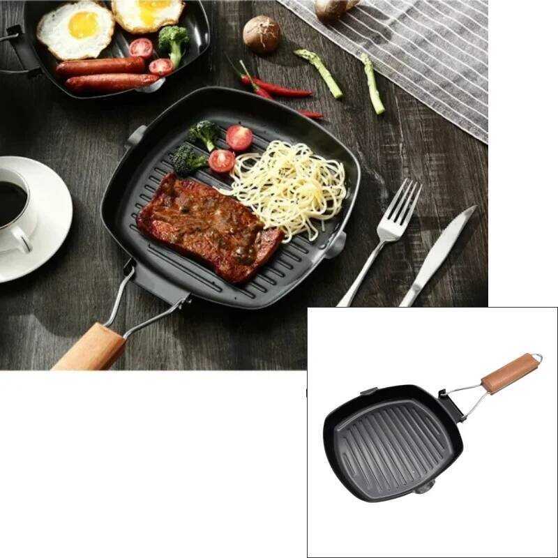 C Camping Use Grill Steak Pan | Non-Stick Foldable Frying Pan With Raised Stripes | For Outdoor Sea