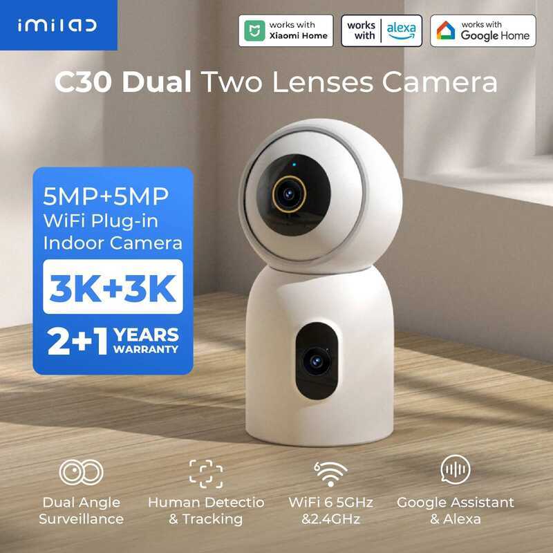 IMILAB กล้องวงจรปิดในอาคารรุ่นใหม่ C30 เลนส์คู่ 3K WiFi 6 5G 360° การตรวจจับด้วย AI แบบ PTZ สำหรับกา