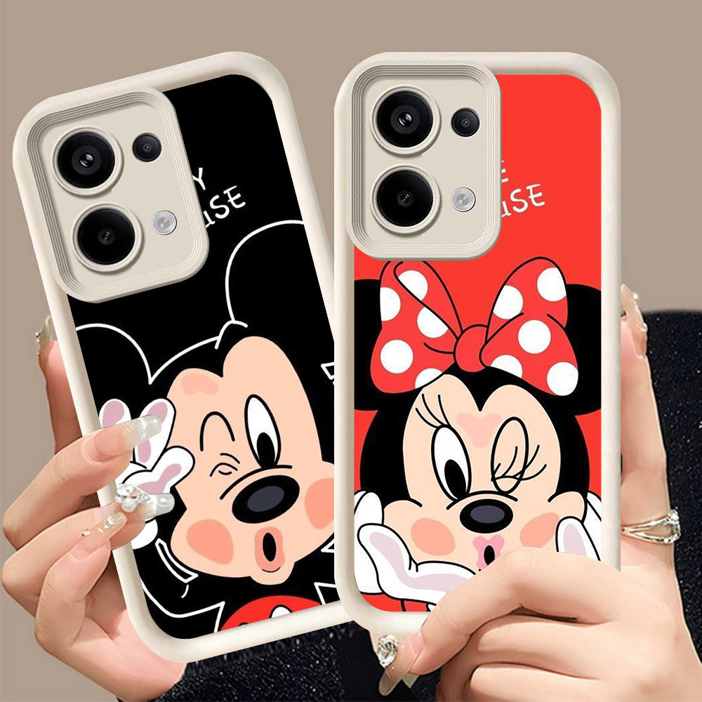 Q-15 Mic_key ขาวดำเคสโทรศัพท์หรับ OPPO Reno A6 13F 14F 13 Find X9 14 15 Pro 5G ปกสีชมพู