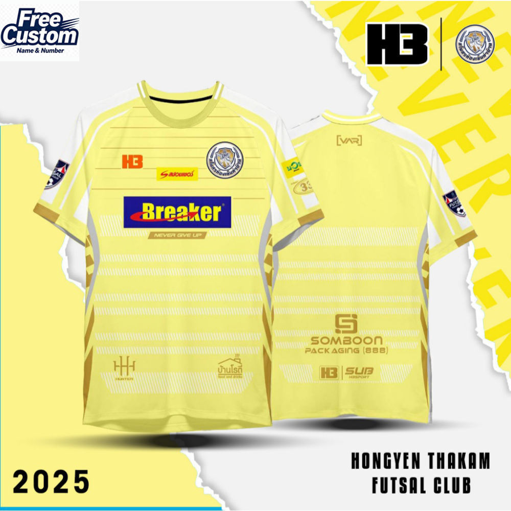 Free Custom Jersey Club Sports Jersey ห้องเย็นท่าคํา H3 X HONGYEN THAKAM FUTSAL CLUB เสื้อฟุตบอล เกร