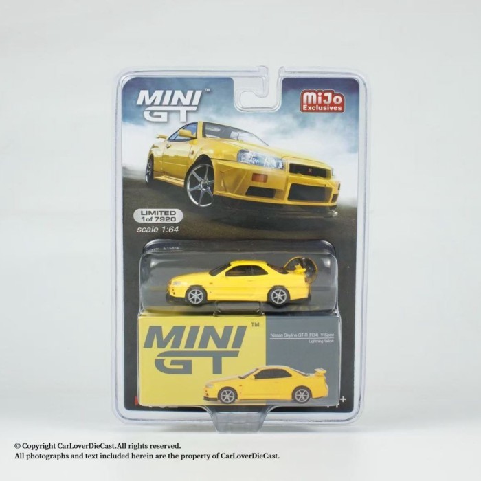 MINIGT 1: 64 Nissan Skyline GT-R R34 V-Spec รถรุ่นสีเหลือง 762 Out of Print รถรุ่น