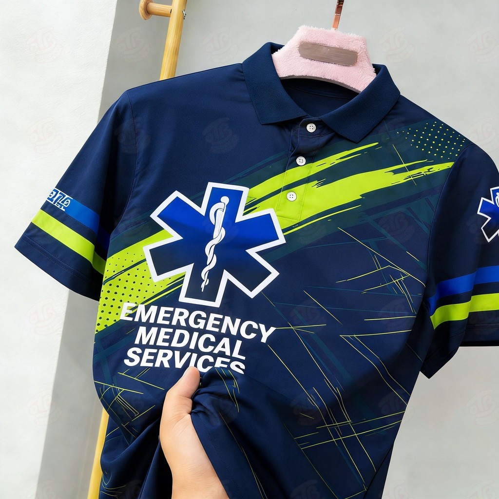 เสื้อฉุกเฉินต้องมีผู้ชาย ems1669 เสื้อทางการแพทย์ ems National Flag Sleeve polo Service Pattern เสื้