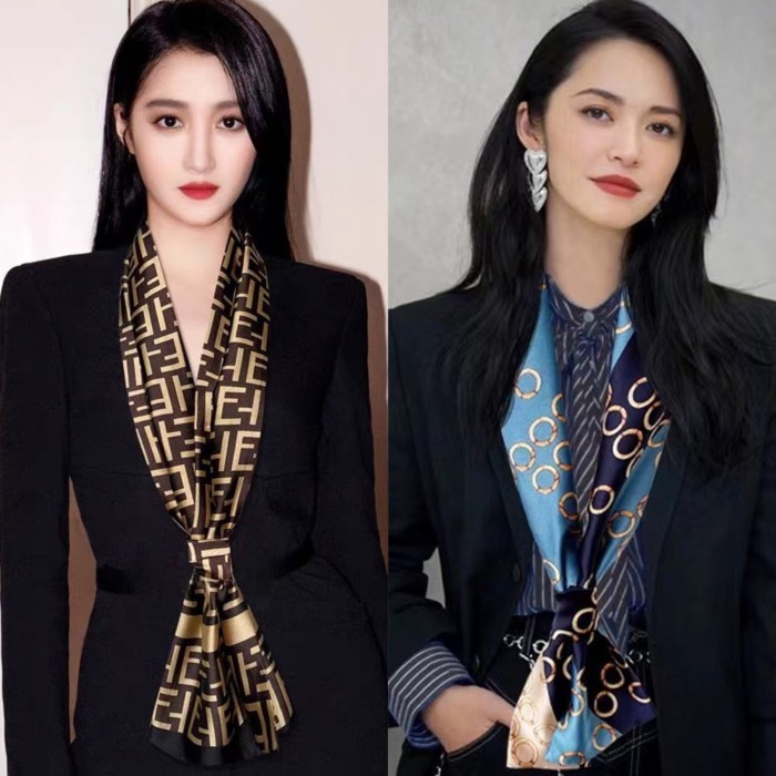 ฤดูใบไม้ผลิฤดูร้อน All-Match ผ้าไหมจําลอง Double-Layer Double-Sided Professional ผ้าพันคอผ้าพันคอผ้าไหมผ้าพันคอแถบยาว High-En