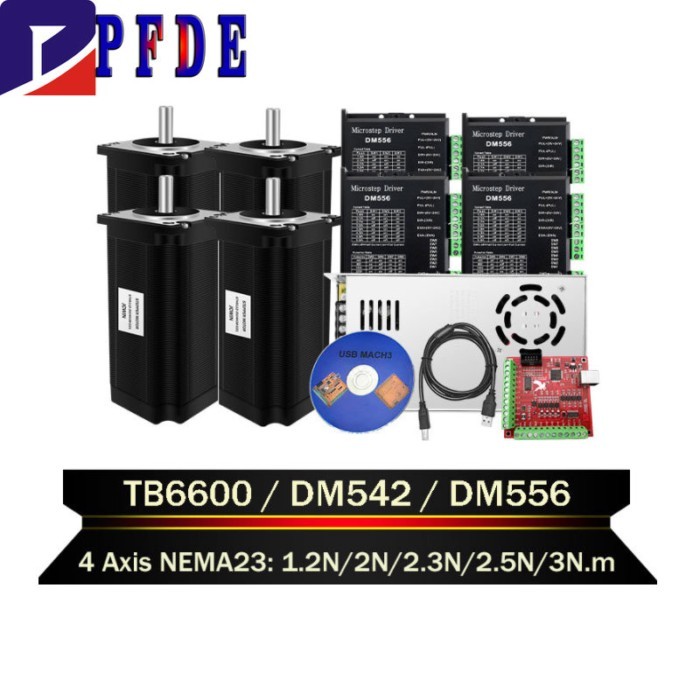 4Axis NEMA23 Stepper Motor Open Loop Stepper Motor 3N.m 3A DC Motor+Driver DM556/DM556/TB6600 for C