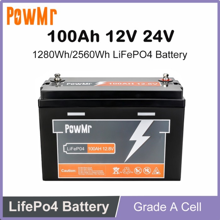 PowMr 12V 24V 100Ah LiFePO4 Battery Pack Grade A Cell Lithium Iron Phosphate Batteries 6000+ Cycles