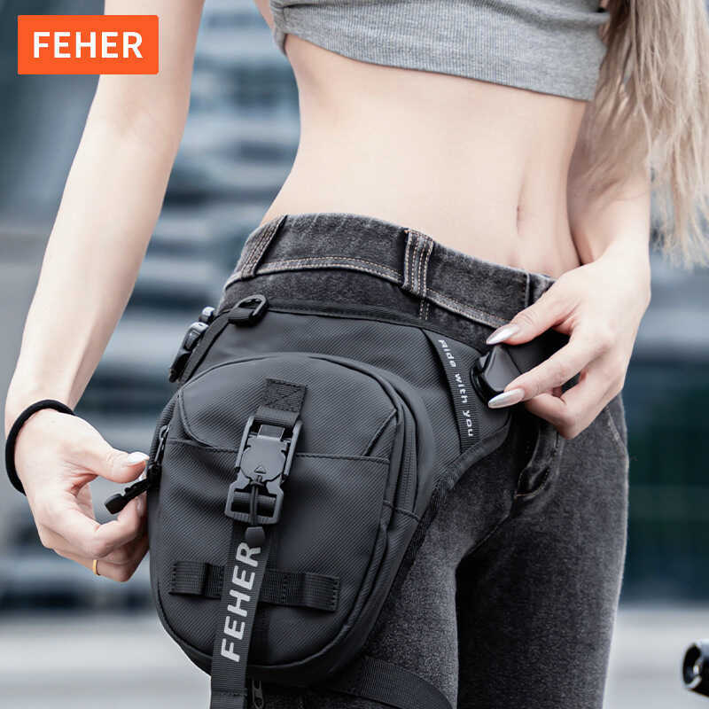 FEHER FEHER กระเป๋าคาดเอวขี่รถจักรยานยนต์กระเป๋าขารถจักรยานยนต์ขยายได้มัลติฟังก์ชั่นกระเป๋าข้ามร่างก