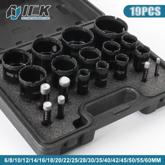 Diamond Cup Saw Coated Drill Bits Set 19Pcs 6-60mm Hole Saw Kit  for Glass Marble Granite Stone Til
