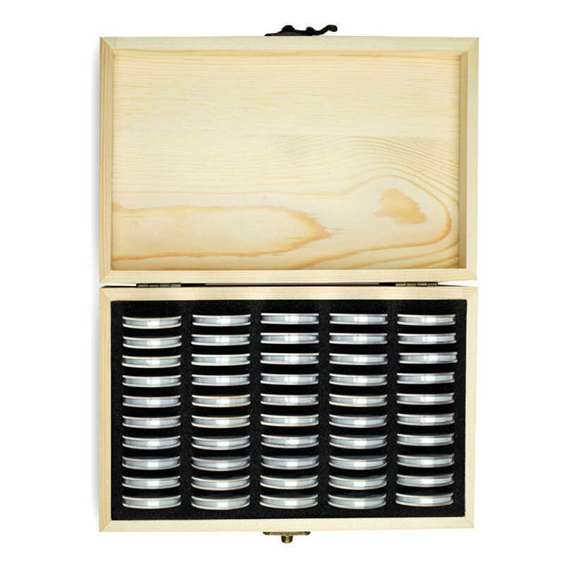 e With Wooden Storage Box Round Coin Capsules Commemorative Coin Holder Coin Display Case Organizer