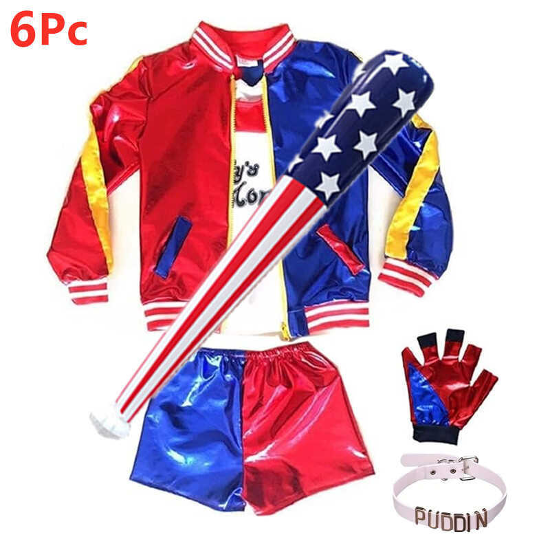 W 6Pcs Set Halloween Cosplay Clown Sexy Ladies Outfits Trendy Sets Jacket Shorts Gloves Outfits For