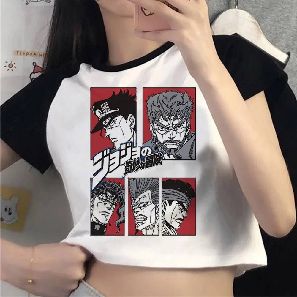 Jojo Bizarre Adventure Steel Ball Run cropped top ฉากวัยรุ่น cutecore meme ทางเลือก kawaii เสื้อยืด 