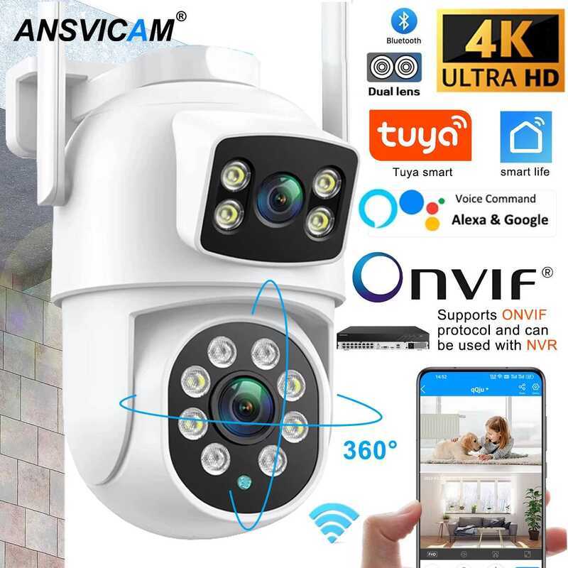 กล้อง ANSVICAM Tuya Wifi IP 8K พร้อม Alexa Google Onvif NVR กล้องเลนส์คู่ PTZ สำหรับใช้งานกลางแจ้ง 4