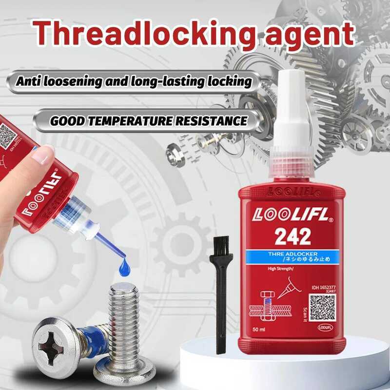 242-50ml น้ำยาล็อคเกลียวสีน้ำเงิน Loctite, กาวเหลวสำหรับยึดและล็อคที่สามารถถอดออกได้ ทนต่ออุณหภูมิสู