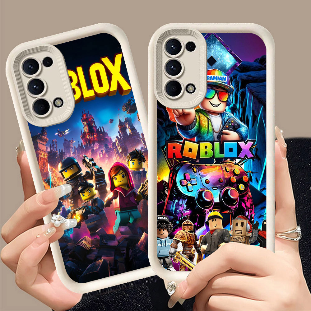 Q-24 Roblox ขาวดำเคสโทรศัพท์หรับ OPPO Reno 5F 5 4F Iite 4 5Z Lite 5G ปกสีชมพู