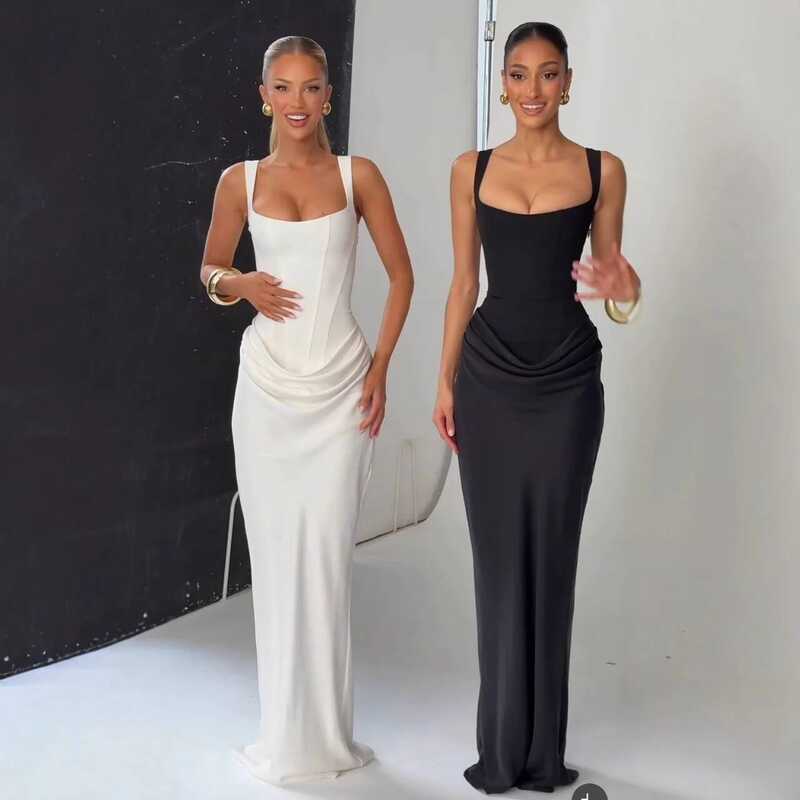 Suninheart White Women's Maxi Dress Elegat Lace Up Slim Formal Wedding Guest Party