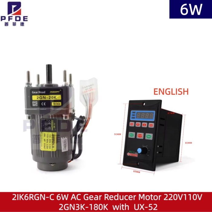 2IK6RGN-C 6W AC Gear Reducer Motor 220V110V  2GN3K-180K  with ENGLISH UX-52 Digital Speed Governor
