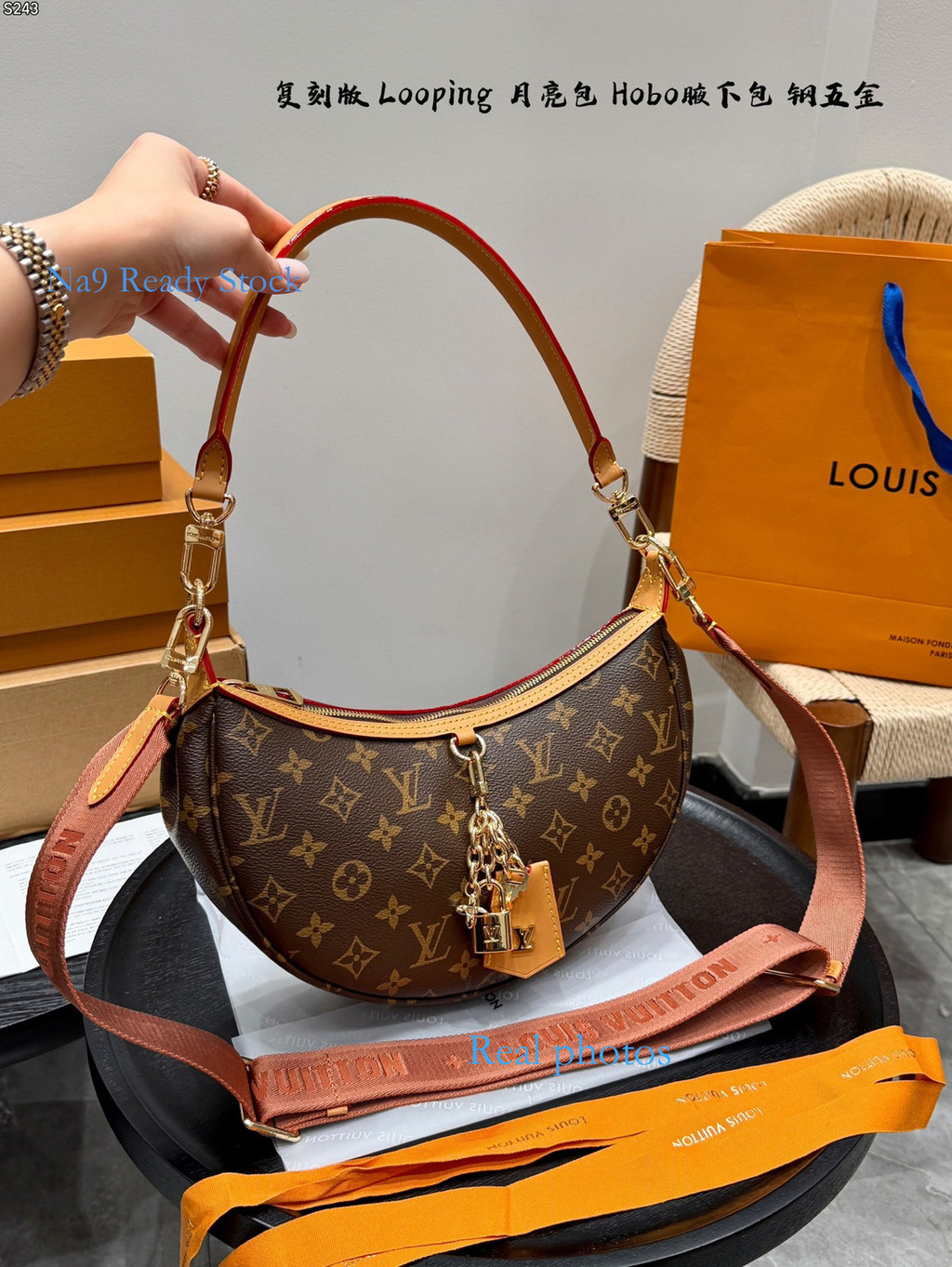 [na9 Ready Stock] ขนาด: 28 * 15 ซม. Full Set Gift Box Packaging Moon Bag Underarm Bag All-Match Shoulder Messenger Bag