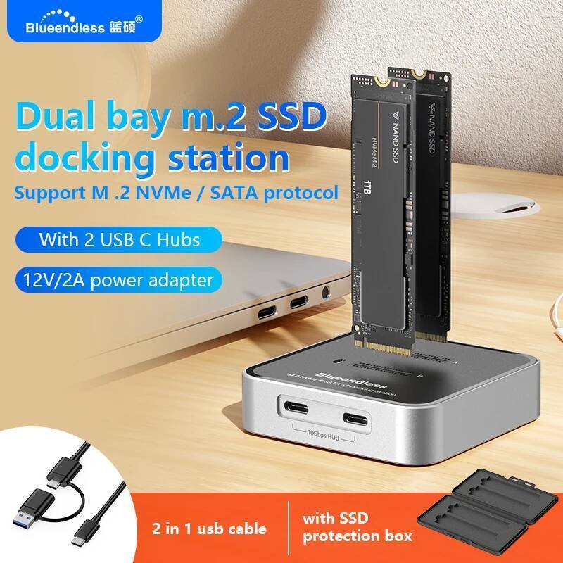 ใหม่ Blueendless Day-Bay M.2 NVMe / SATA Protocol SSD Docking Station พร้อม Hub SSD Reader ประเภท C 