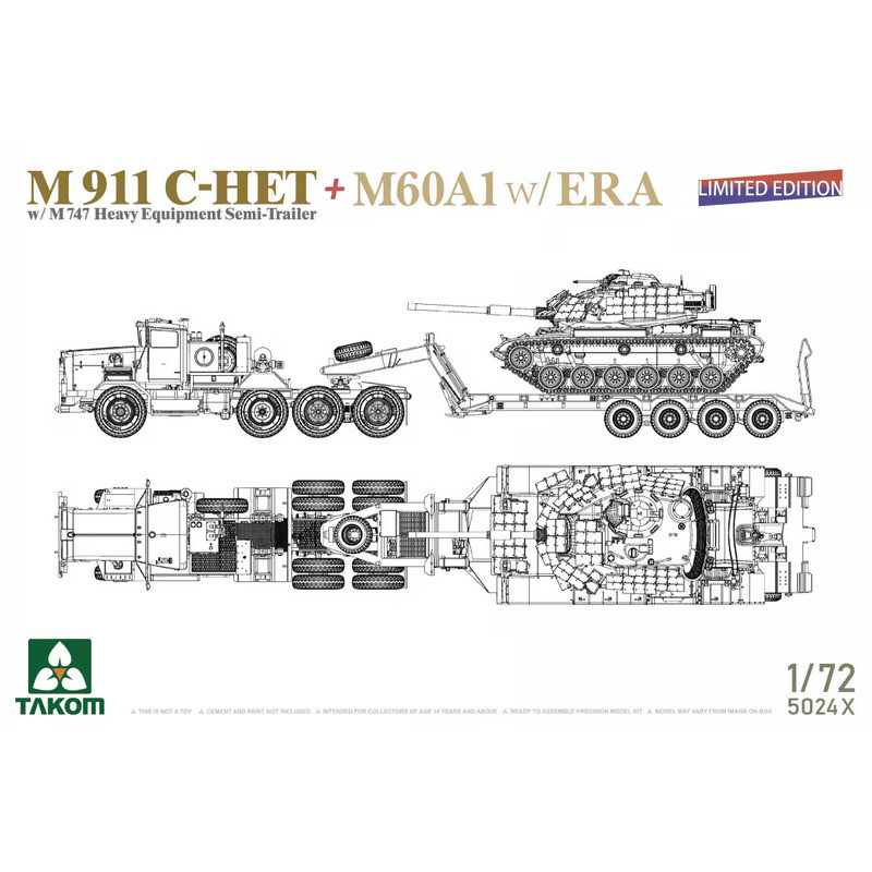 Takom 5024X M911 C-HET w/ M747 Heavy Equipment Semi-Trailer + M60A1 w/ ERA Limited Edition 1/72 Sta