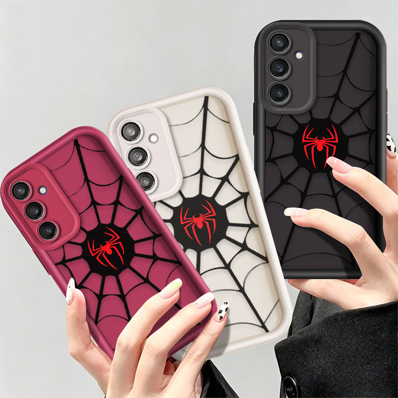 เคสโทรศัพท์สําหรับ Samsung Galaxy S24 FE/S24 Plus/S24 Ultra,การป้องกันเลนส์กล้องเต็มรูปแบบ,ฝาครอบกันลื่นแบบนุ่มกันกระแทก,ลายเว็บแมงมุม,4 สี: สีดํา/สีขาว/สีแดง/สีน้ําตาล