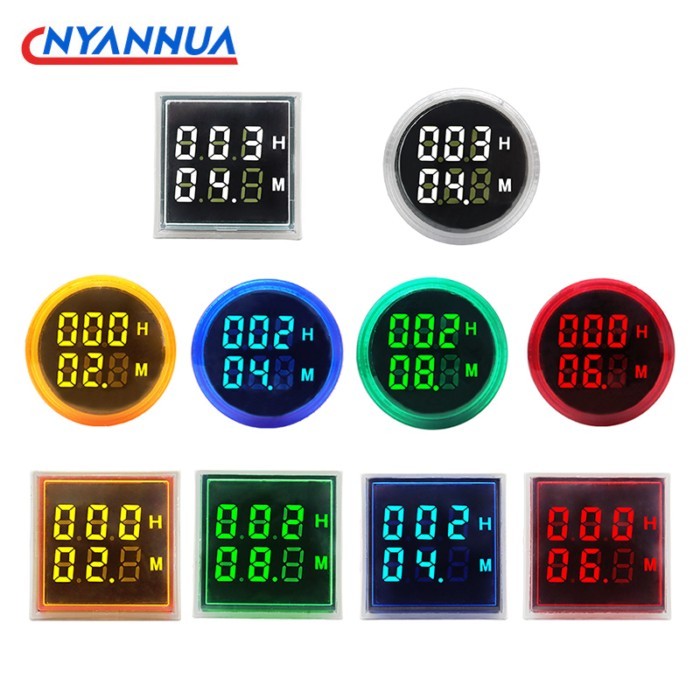 Mini 22MM LED Round Square Digital Timer Meter 0-60 Minute/0-999Hour AC 220V-380V Signal Light Hour