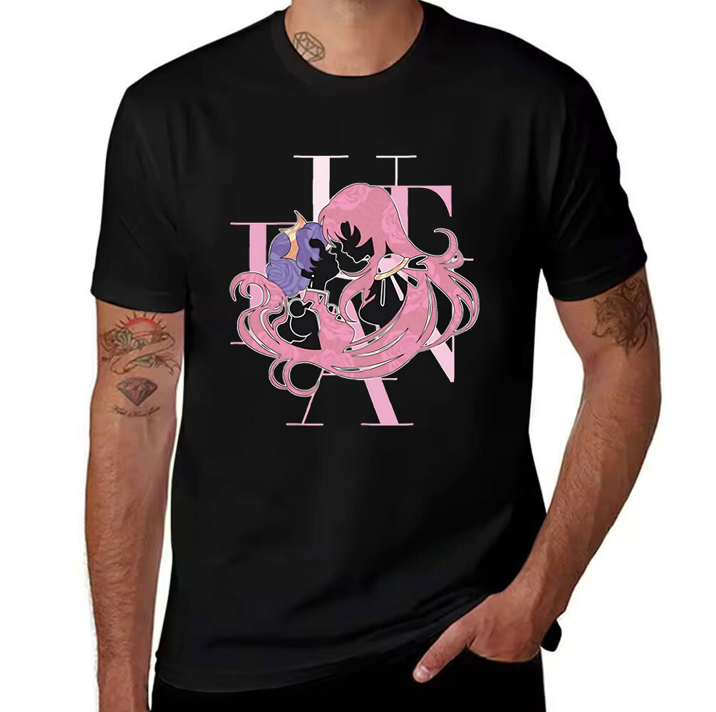 เสื้อยืดผ้าฝ้ายผู้ชายปฏิวัติสาว Utena Anthy Himemiya & Utena Tenjou Silhouette พิมพ์ Casual Tee