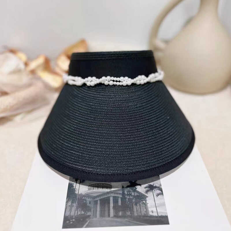 ญี่ปุ่นตอนนี้ ET RM IU Made VC Chanel Style Pearl Summer Sunscreen หมวกฟางด้านบนที่ว่างเปล่า