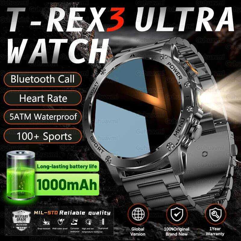 ใหม่ T-REX3 Ultra สมาร์ทนาฬิกา 1000Mah แบตเตอรี่ Vo Call GPS Track 5ATM กันน้ํากีฬา Fiess Smartwatch