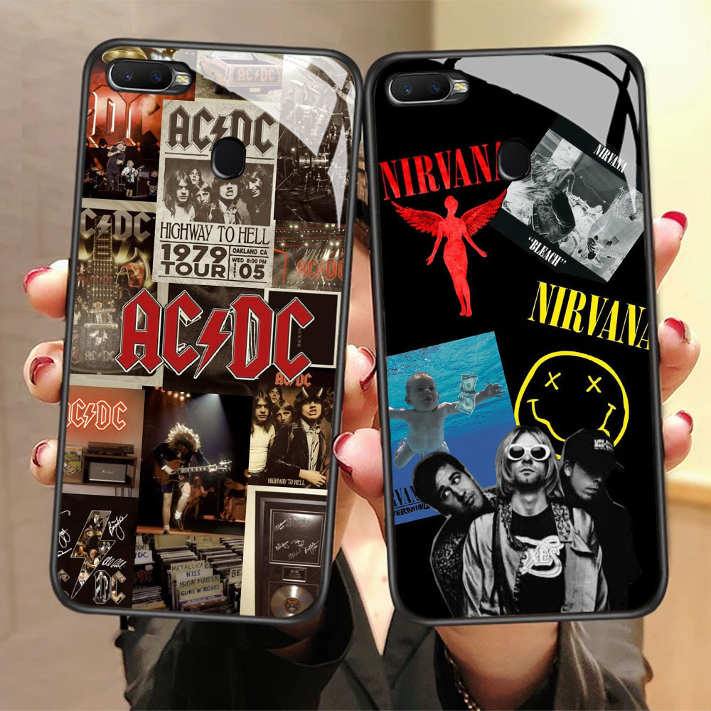 CK-1 AC DC Queen Nirvana HD Glass Casing สําหรับ OPPO A7 A12 A12S A11K A5S F9 F7 F5 Realme 2 Pro