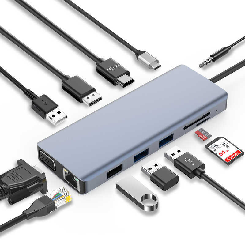 Type-c Docking Station 12 in 1 USB-C Multi-Function Adapter Cable USB3.1 to HDMI HUB 12 in 1
