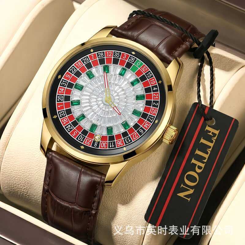 American God of Gamblers Roulette Watch นาฬิกาเข็มขัดผู้ชายอินเทรนด์ Luminous นาฬิกาควอทซ์หนังแท้กัน