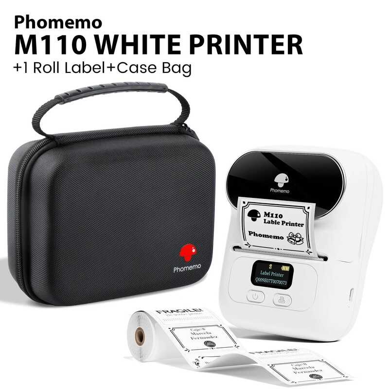 Phomemo M110 Mini Printer Thermal Label Maker แบบพกพาติดฉลาก hine สําหรับธุรกิจ Barcode Cable School