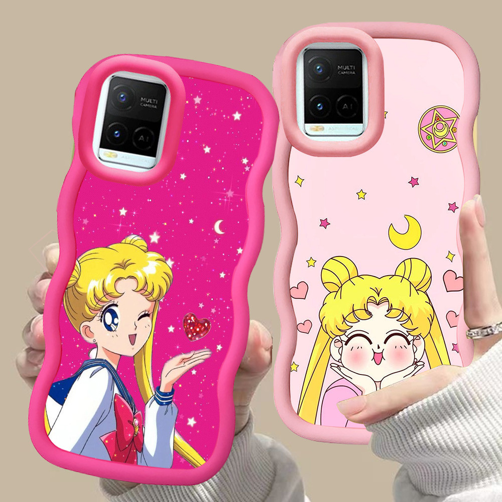 MERAH D-29 เซเลอร์มูนสีชมพูสีแดงปลอกสําหรับ VIVO V30 Y02a Y21a Y02t Y02 Y21s Y21 Y21t Pro 5G สีดํา