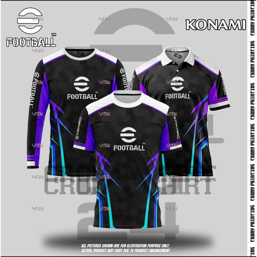 เสื้อยืด_sublimation_EFootball_2025_Konami แขนยาว แบบคอปก เหมาะสำหรับทั้งผู้ชายและผู้หญิง