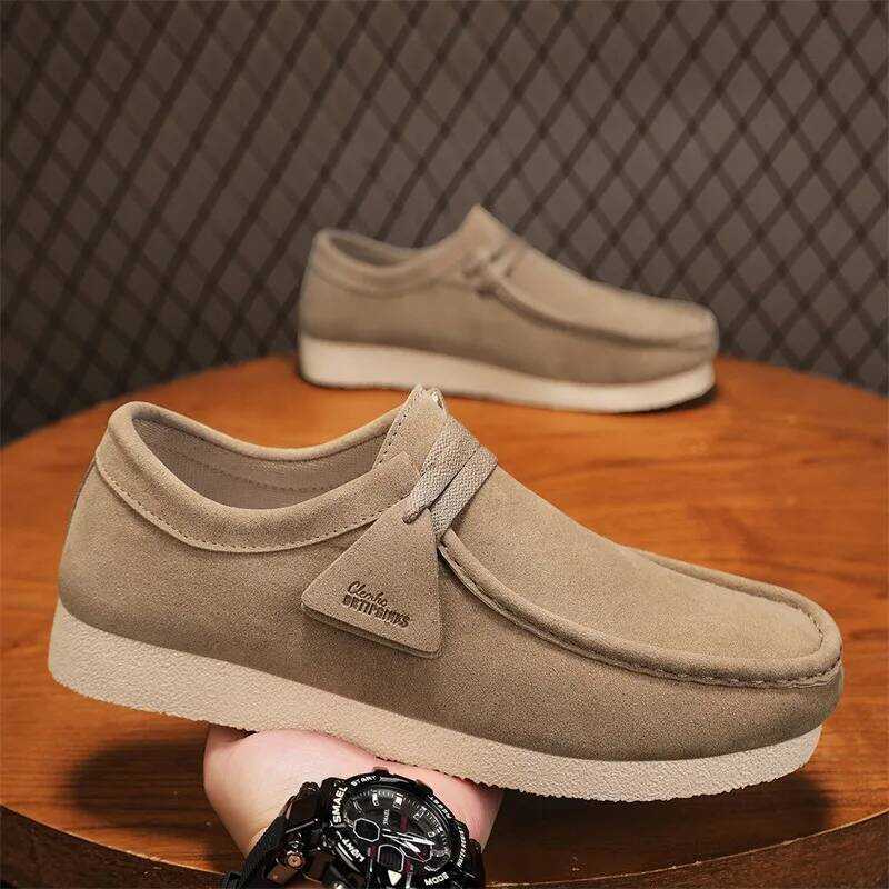 C Fashion Khaki Casual Shoes For Men Suede Leather Loafers Men Platform Slip-On Men's Driving Shoes