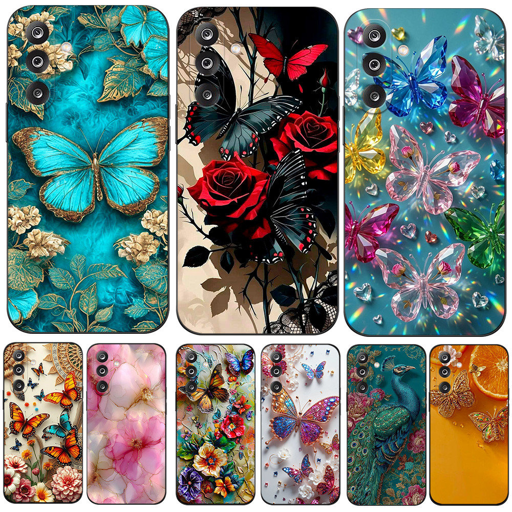 สําหรับ Samsung Galaxy M16 F16 M36 5G F36 4G M56 F56 5G กรณีซิลิคอนฝาครอบ tpu กรณีความงามผีเสื้อดอกไ