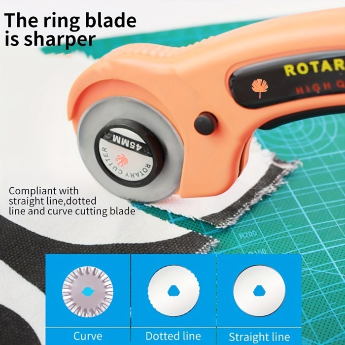 Rotary Cutter Set - 45mm Fabric Cutter, Replacement Blades Ergonomic Rotary Fabric & Squeeze Trigge