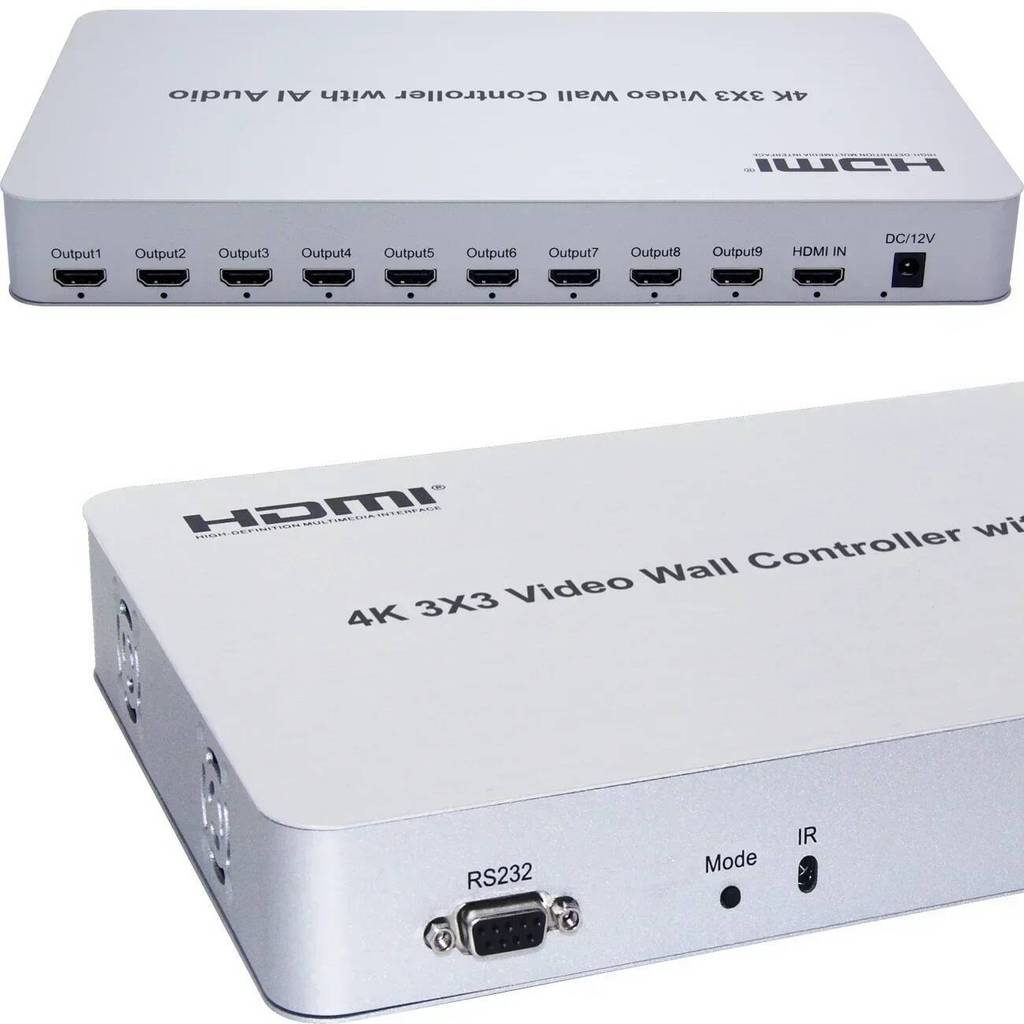 4K 3x3 HDMI Video Wall Controller 1 ใน 9 Out Multi Monitor Splicing โปรเซสเซอร์ทีวี Spanner สนับสนุน