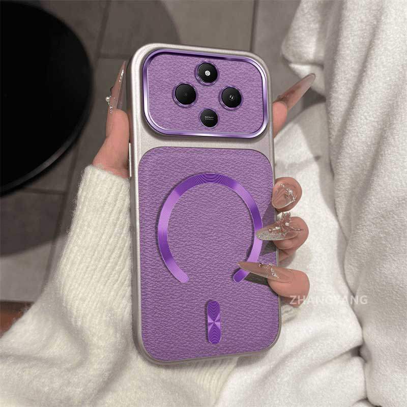 สําหรับ POCO C75 4G ใหม่ขนาดใหญ่หน้าต่างหนังวัสดุแม่เหล็กดูดเคสโทรศัพท์ความงามสีออกแบบใหม่ TPU anti drop soft case
