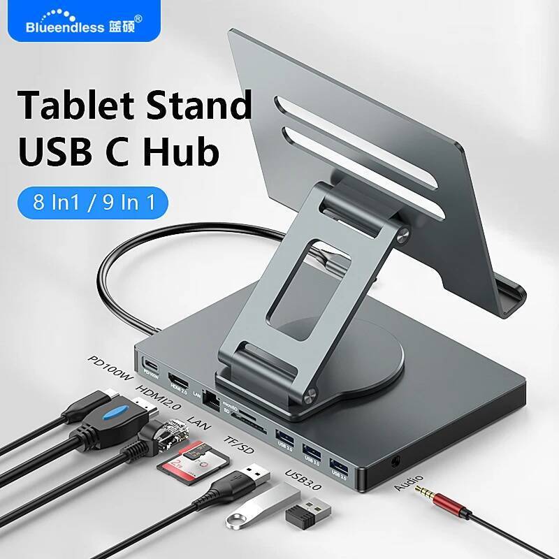 ใหม่ Blueendless ขาตั้ง Ipad USB C Hub 4K 60HZ HD Type-C 100W PD SD/TF Slot Reader USB 3.0 5Gbps 9 I