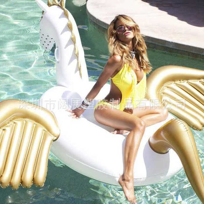 อเมริกันต้นฉบับ 250 ซม. Inflatable Golden Pegasus สีขาว Pegasus Pegasus Mount ผู้เอนกายแถวลอย, โลโก้