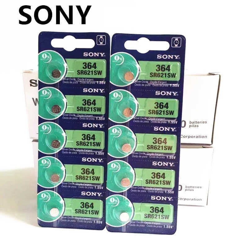 Button Sr621sw, 364, 621, Sr621, Sony Brand, 0% Mercury, Batteries Sold In Of Pieces Per Pack, 5 /1