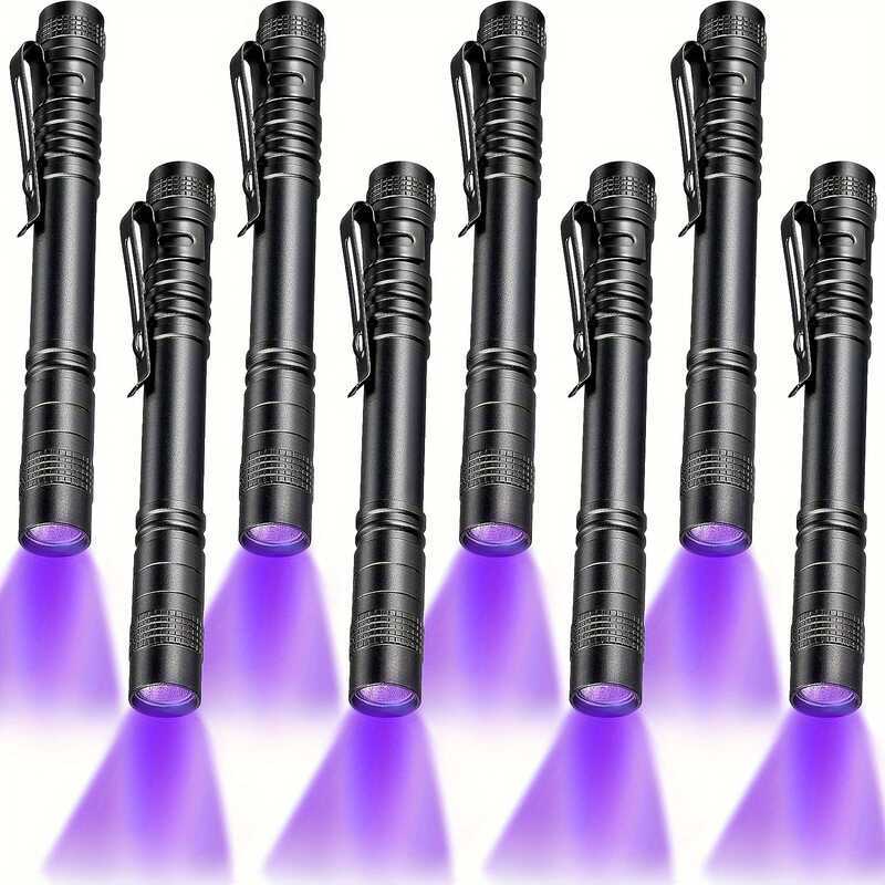 1-8PCS 395nm UV LED ปากกา,ไฟฉาย Blacklight พร้อมคลิปเครื่องตรวจจับแบบพกพาสําหรับโรงแรม/ปัสสาวะสัตว์เ