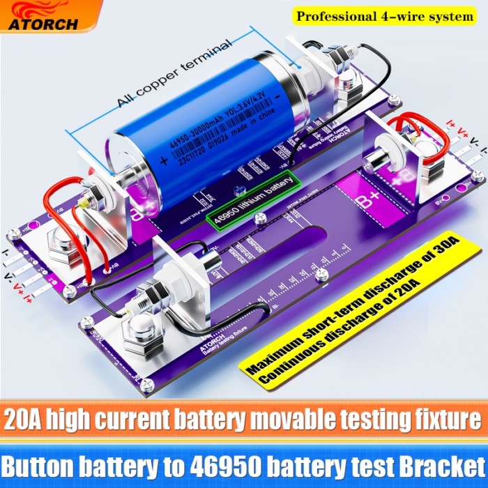 ATORCH 20A 4-wrie Battery Test Stand 18650 Internal Resistance Capacity Tester Fixture Seat Current